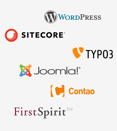 Illustration of logos of the most well-known content management systems.