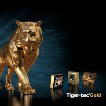 Presentation of Walter milling tools with a golden tiger on a black background.